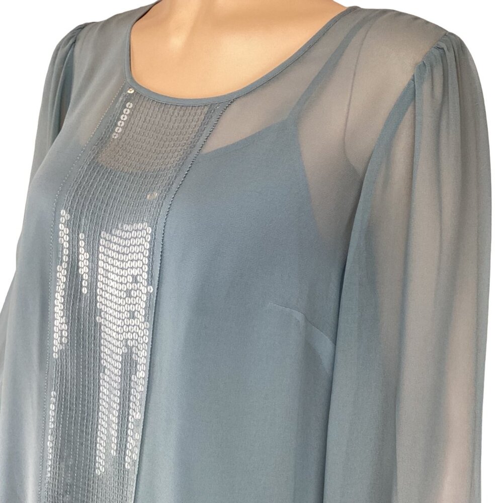 Talbots Top Size 8 Blue Sequin-Embellished Long Sleeve Blouse 2PC - Picture 5 of 9